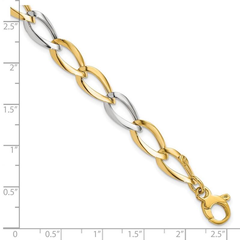 Curata 14k Two Tone Gold Polished Fancy Link Bracelet 7.5 Inch