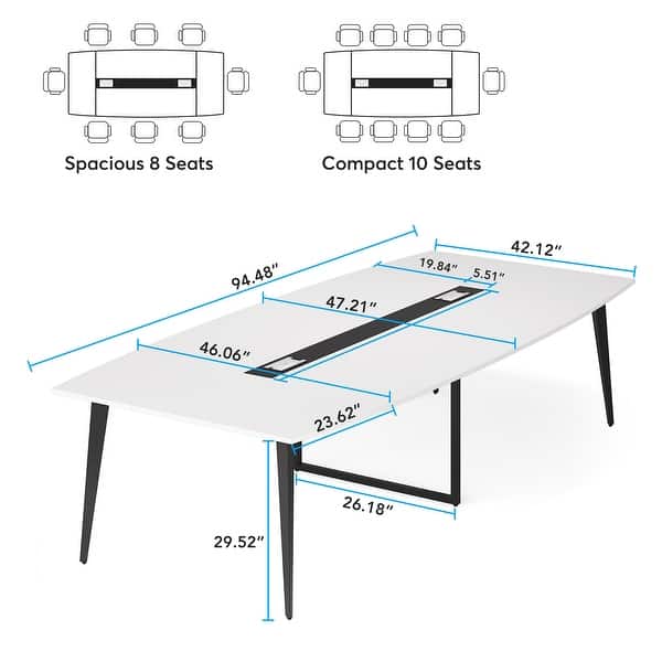 dimension image slide 3 of 4, 8FT Conference Table,Boat Shaped Meeting Table with Rectangle Grommet
