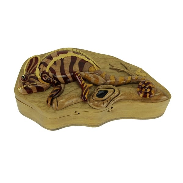 Hand Carved Wooden Chameleon Trinket Puzzle Box 2 5 X 7 75 X 3 75 Inches On Sale Overstock 28024815