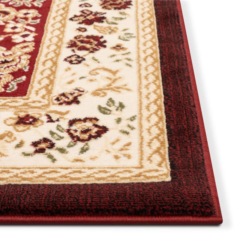 Well Woven Red Royal Medallion Floral Red Runner Rug - 2' x 7'