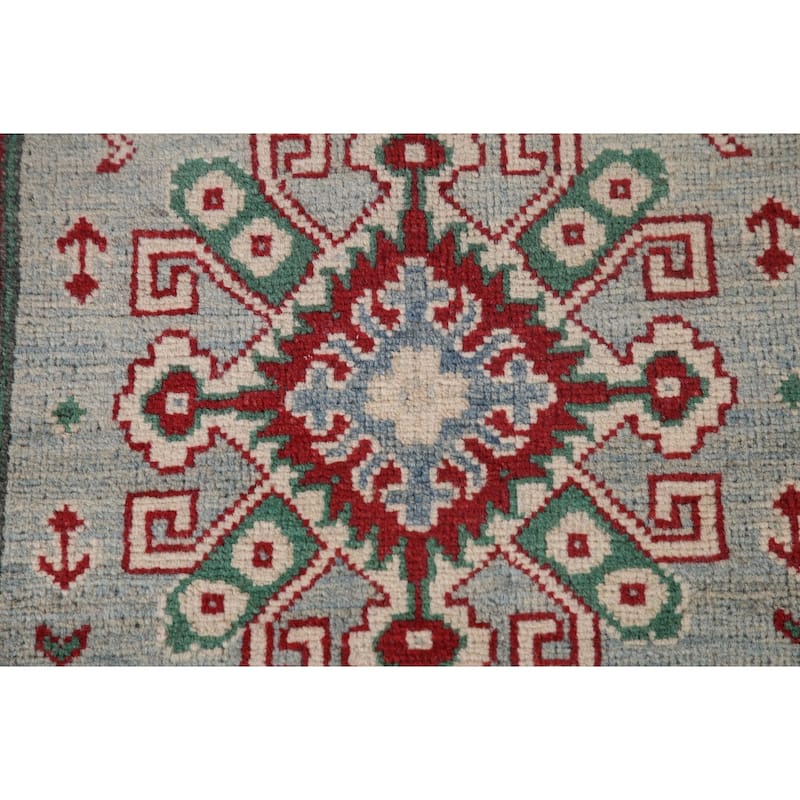 Light Blue Kazak Runner Rug Hand-Knotted Traditional Wool Carpet - 2'8" x 13'4"