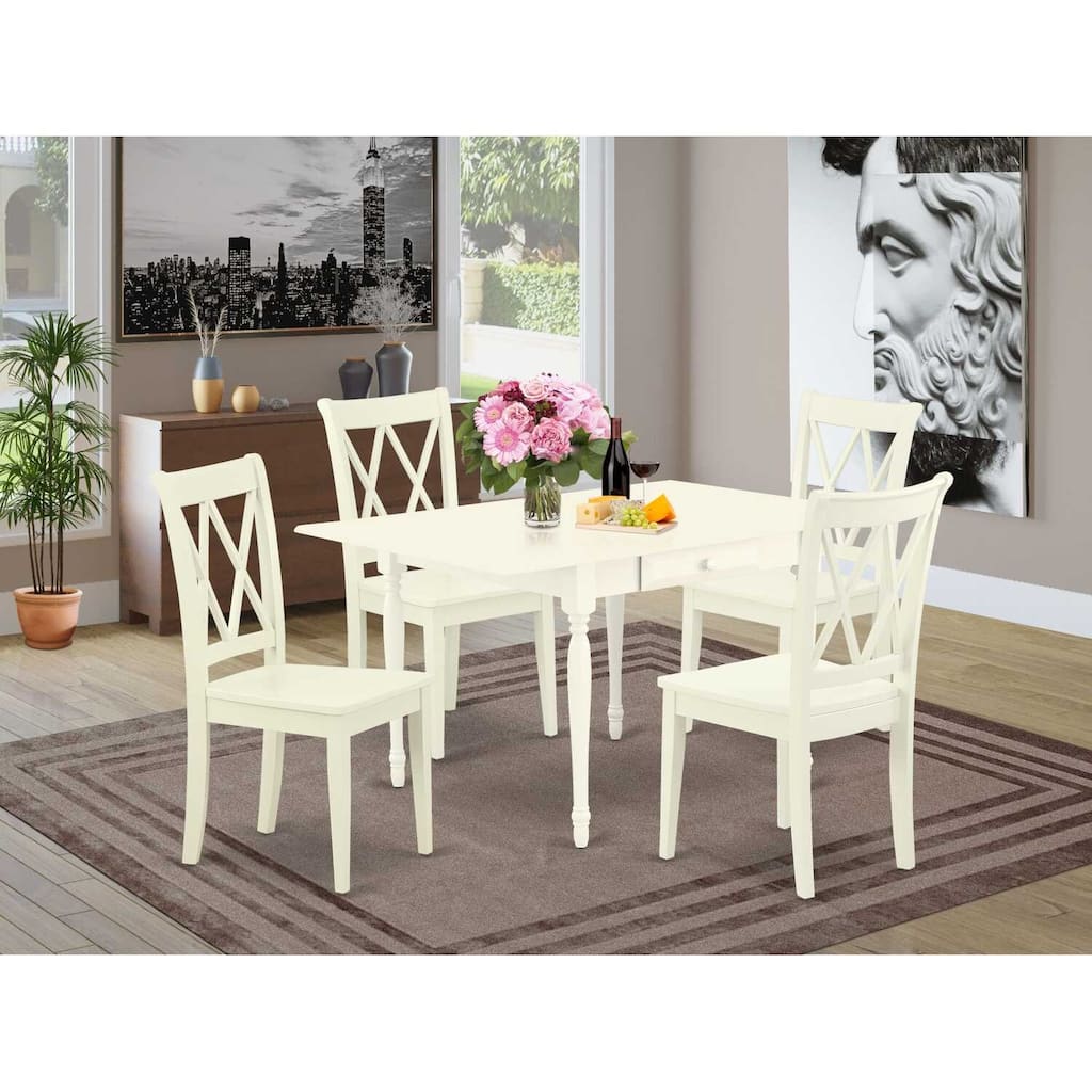 5 Piece Kitchen Table Set with Chairs - Linen White Dinette Set - Drop Leaf Table & Dining Chairs