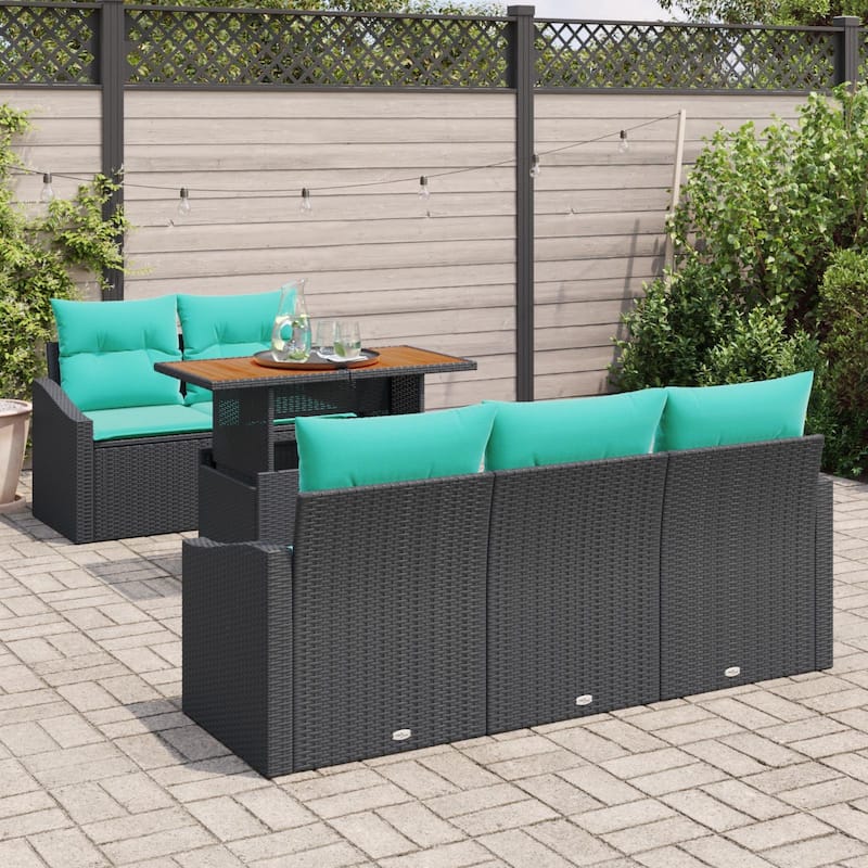 vidaXL 6 Piece Garden Sofa Set with Cushions Black Poly Rattan - 70.1×24.4×27.2