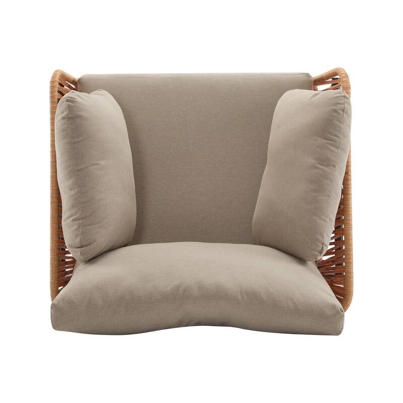36" Light Wood-Tone Rope Iron Lounge Chair with Cushions, Perfect for Natural and Modern Spaces