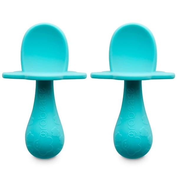 slide 2 of 7, Grabease Baby Silicone Spoon Set for Baby-Led Weaning & Self-Feeding; 2 Teal Spoons
