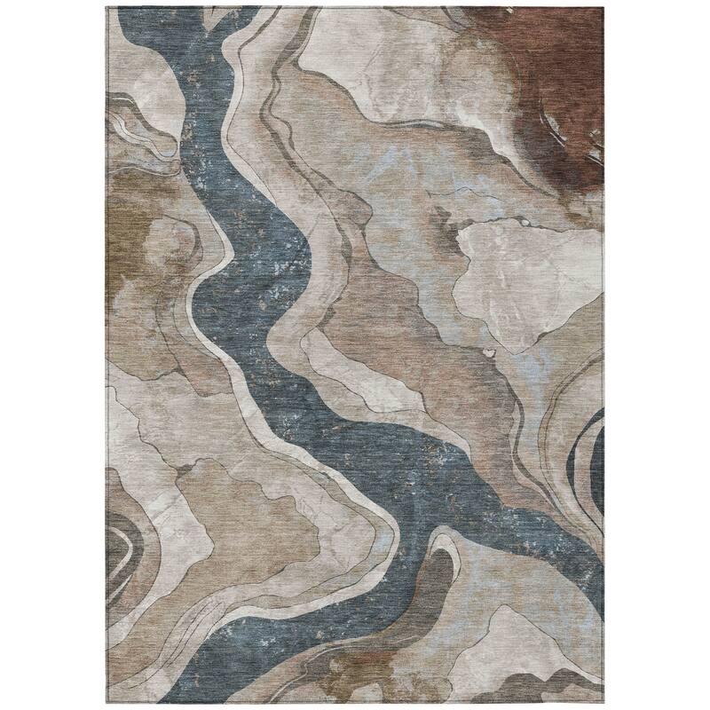 Machine Washable Indoor/Outdoor Contemporary Crackle Chantille Rug