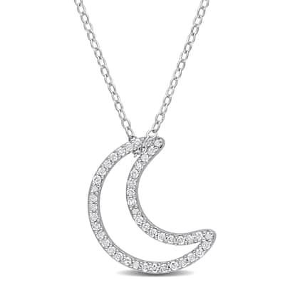 Miadora 1/5ct TDW Diamond Crescent Moon Necklace in Sterling Silver