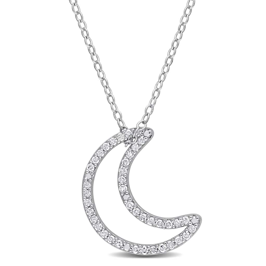Miadora 1/5ct TDW Diamond Crescent Moon Necklace in Sterling Silver