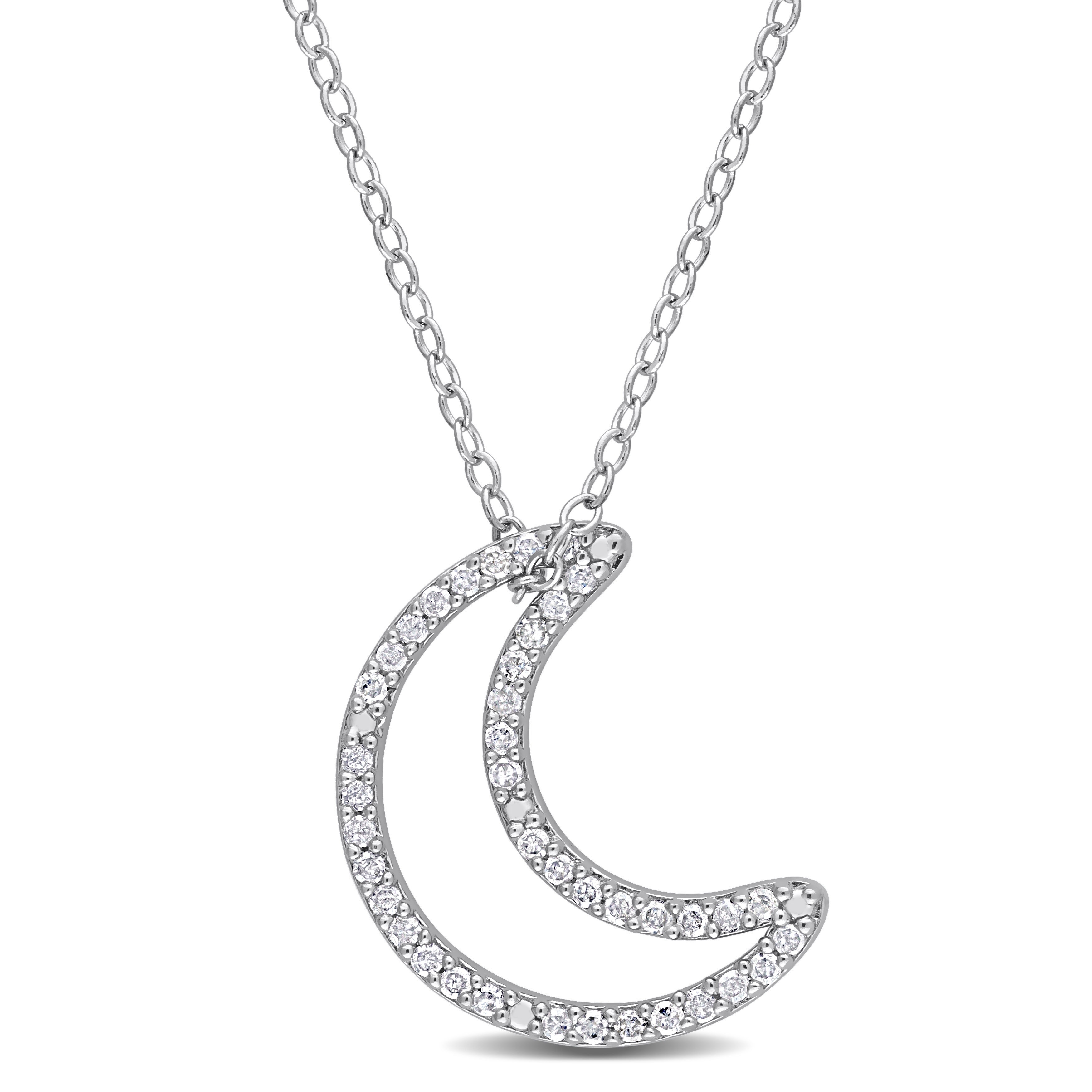 Miadora 1/5ct TDW Diamond Crescent Moon Necklace in Sterling Silver