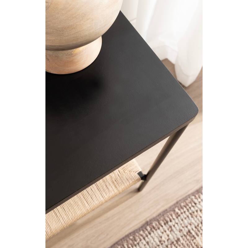 Kate and Laurel Mandell Wood and Natural Woven Side Table - 22x14x22