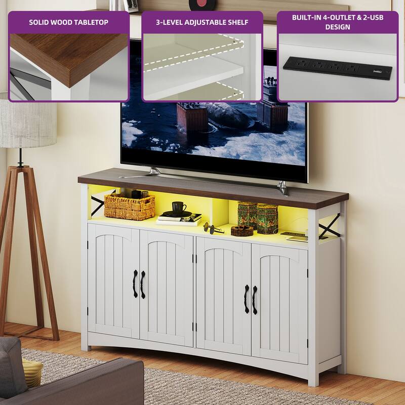 Moasis Farmhouse TV Stand Storage TV Console with Doors for TV's up to 60" 65" Living Room