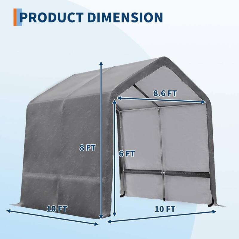 10x10 FT Portable Outdoor Storage Shed, Carport for Motorcycle, Firewood, Garden and Tools