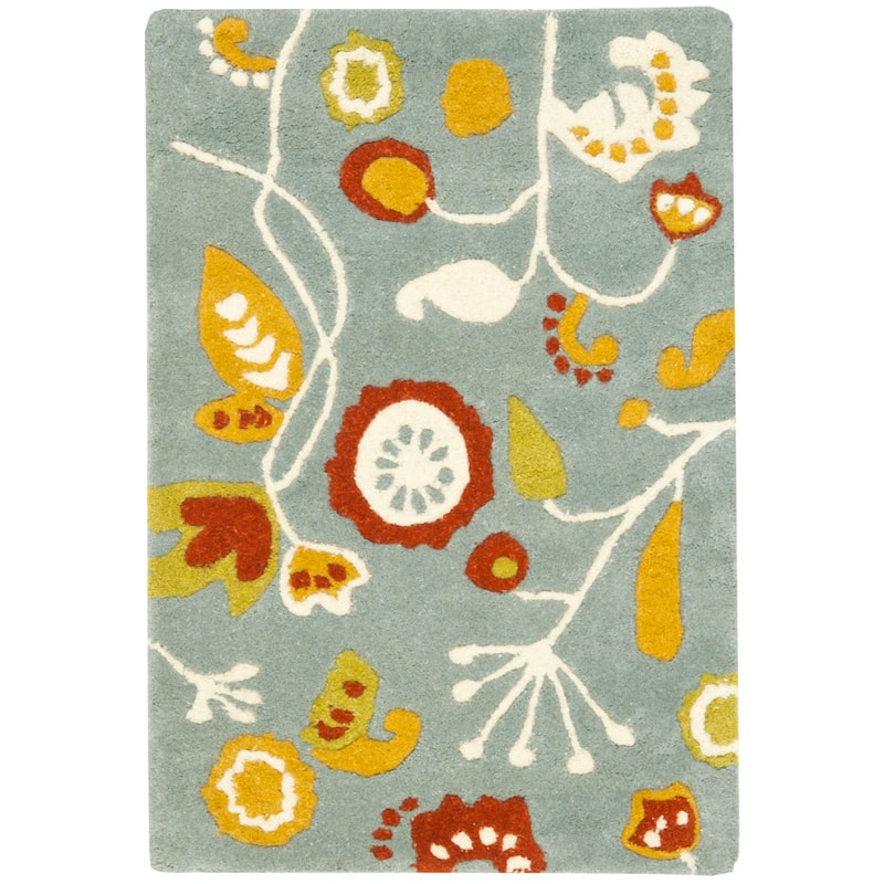 SAFAVIEH Handmade Soho Kaleena Floral N.Z. Wool Rug - 2' x 3' - Light Blue/Multi