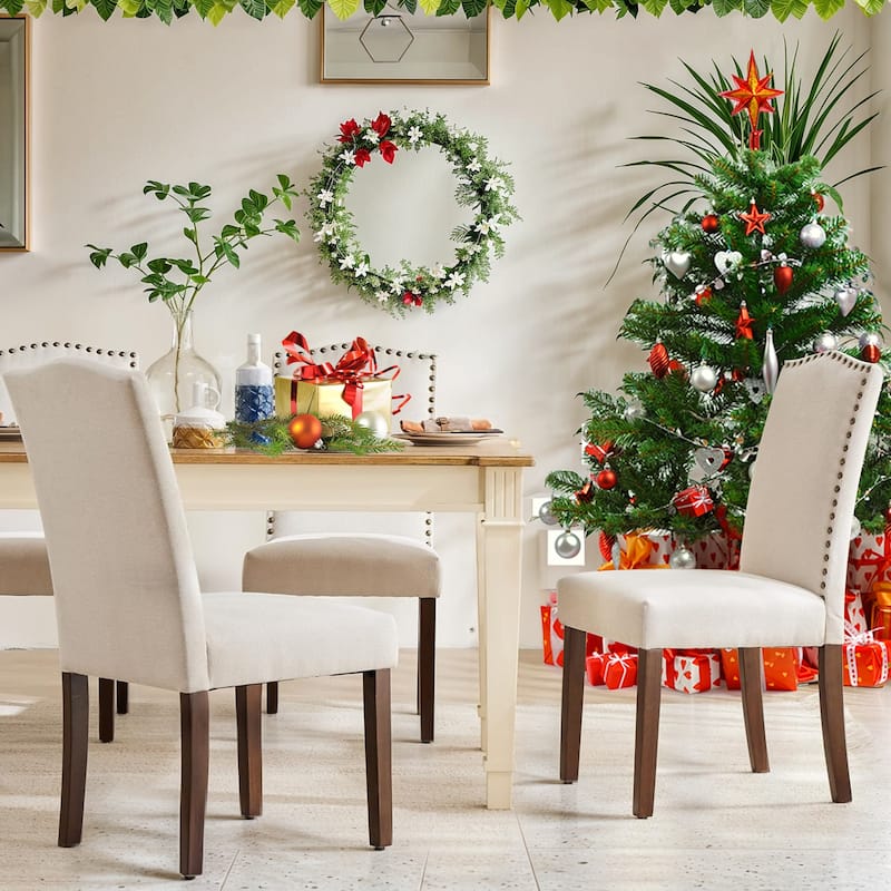 Dining Chairs Set of 2/4/6 , Modern Upholstered High-end Dining Room Chair with Nailhead Back Solid Wood Legs, Fabric Side Chair