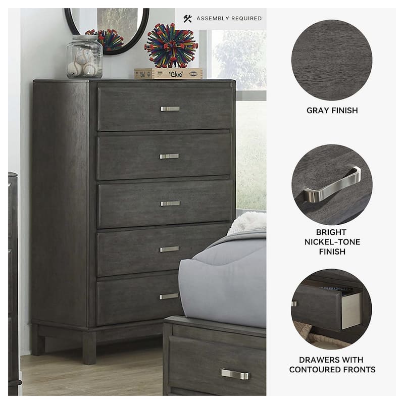 Caitbrook Five Drawer Chest - Contemporary Style - Gray
