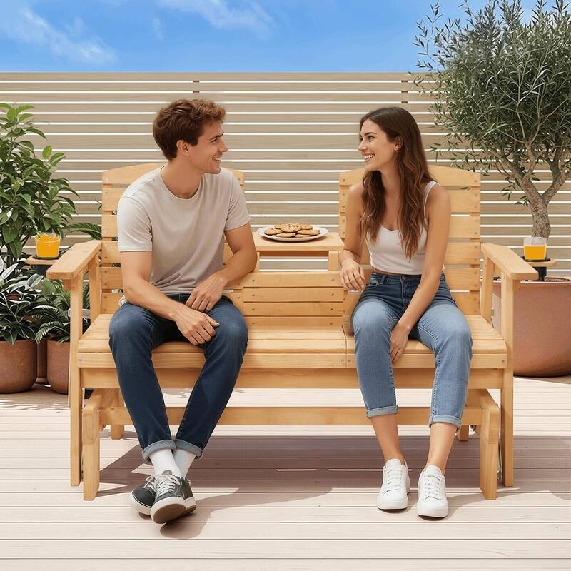 All-Weather Outdoor Glider Chair with Cup Holders, High Backrest & Wide Armrests, Perfect for Gardens, Patios, and Porches