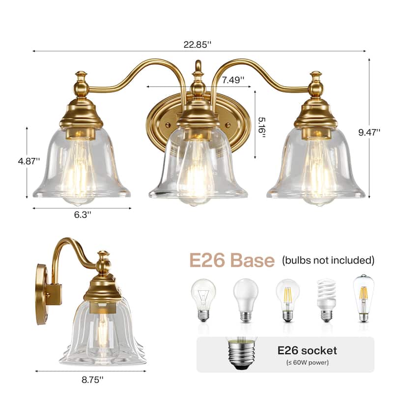 3-Light Bathroom Light Fixtures, Modern Vanity Light
