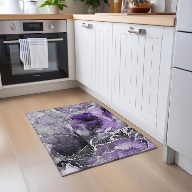 Machine Washable Indoor/ Outdoor Chantille Abstract Purple Rug - Purple - 1'8" x 2'6"