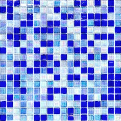 Apollo tile 12" x 12" Mingles Glossy Royal Blue White Glass Tile (18.69 sq ft/case) - 20 Pack