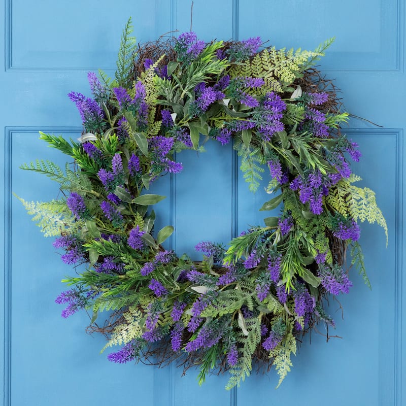 Lavender and Spring Foliage Artificial Floral Wreath - 24"