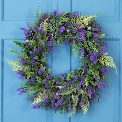 Lavender and Spring Foliage Artificial Floral Wreath - 24"