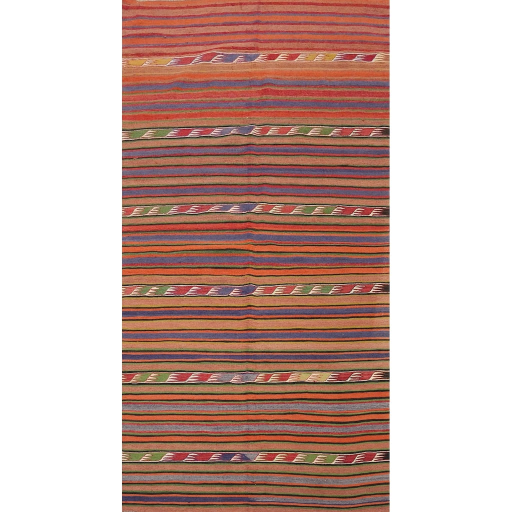 Hand Woven Oriental 100% Wool Carpet Southwestern Tribal Multi-Colored Kilim Runner Rug - 9' 3'' X 4' 3''