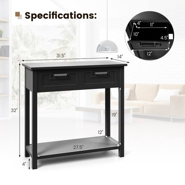 Narrow Console Table with Drawers and Open Storage Shelf - 31.5