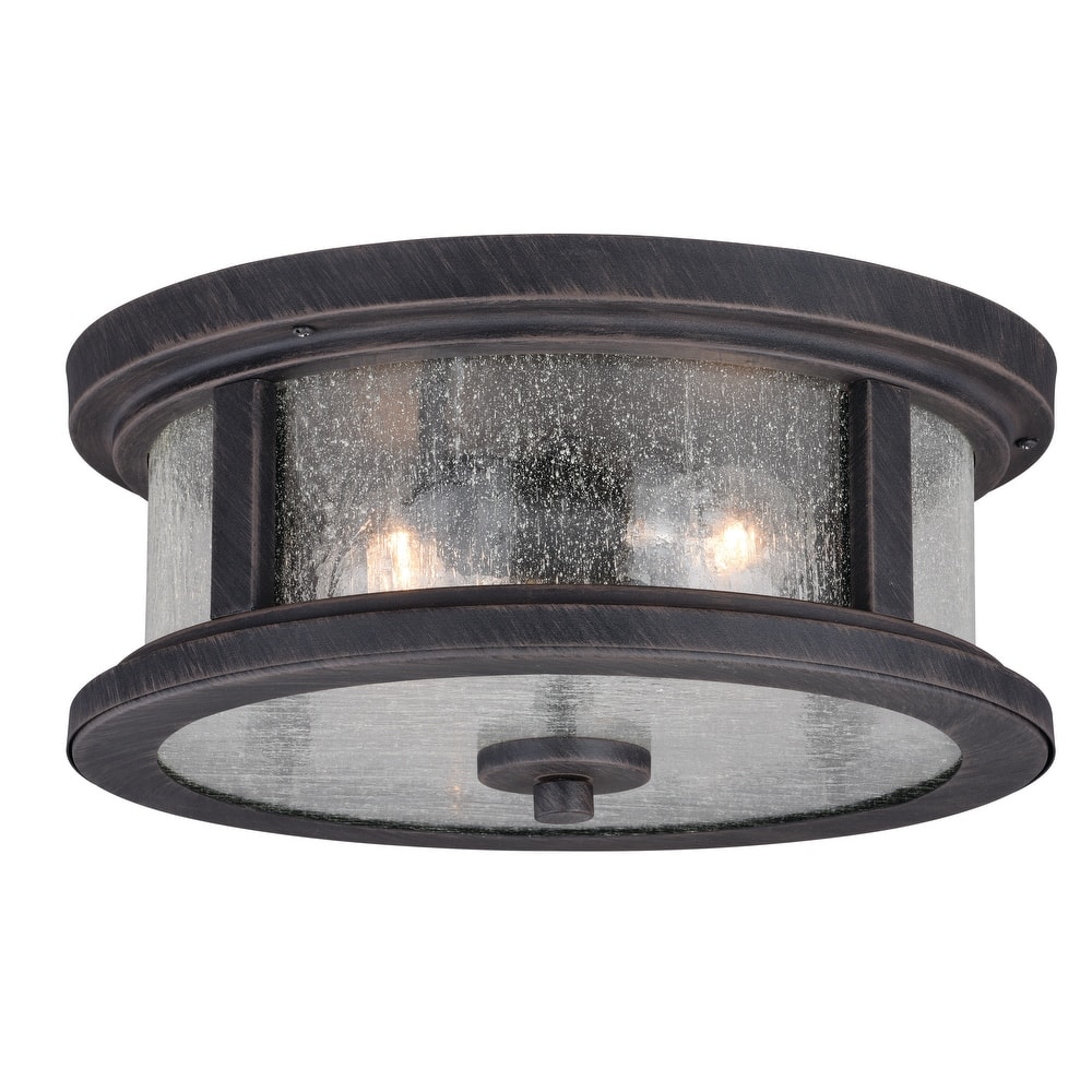Cumberland Iron Bronze Rustic Outdoor Flush Mount Ceiling Light with Edison Bulbs - 13-in W x 6-in H x 13-in D