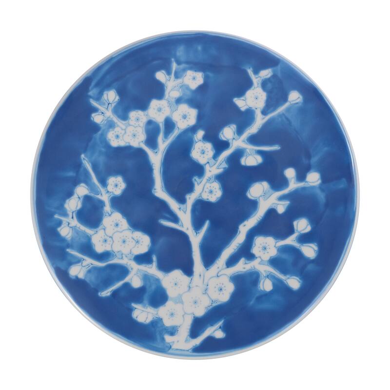 Cherry Blossom 17.7" Ceramic Garden Stool, Navy/White by JONATHAN Y