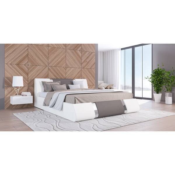 Rio Modern Upholstered Low Profile Platform Bed With Storage Overstock 31932344 White Black King