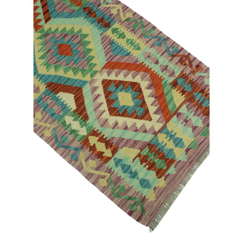 Hand-Woven Sangat Kilim Alison Purple/Rust Runner - 2'8" x 6'4"