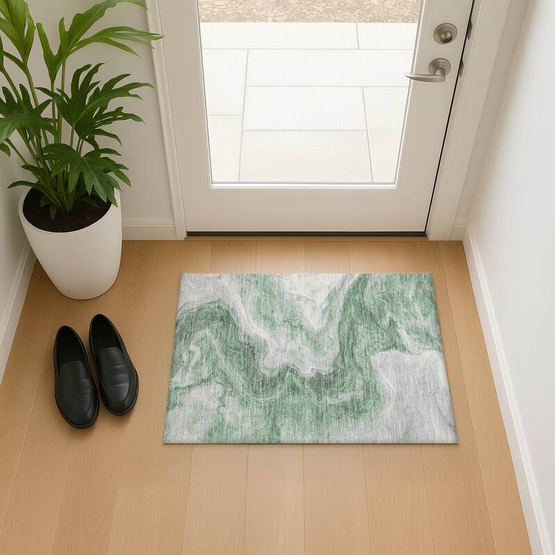 Premium Washable Super Soft Modern River Mayfield Rug - Green - 1'8" x 2'6"