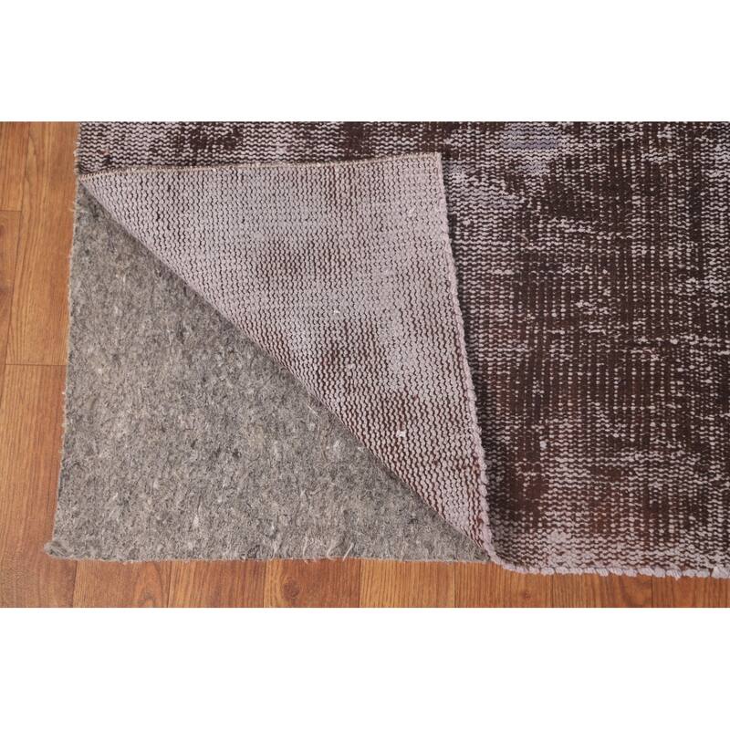 Distressed Brown Over-Dyed Anatolian Turkish Rug Handmade Wool Carpet - 7'2" x 9'10"