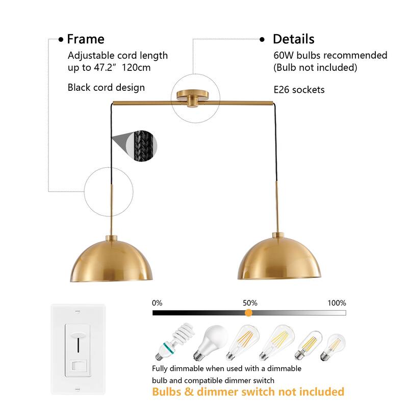 41" Industrial Modern Copper Adjustable Ceiling Hanging Lamp with Bright Finish for Dining Room, Living Room