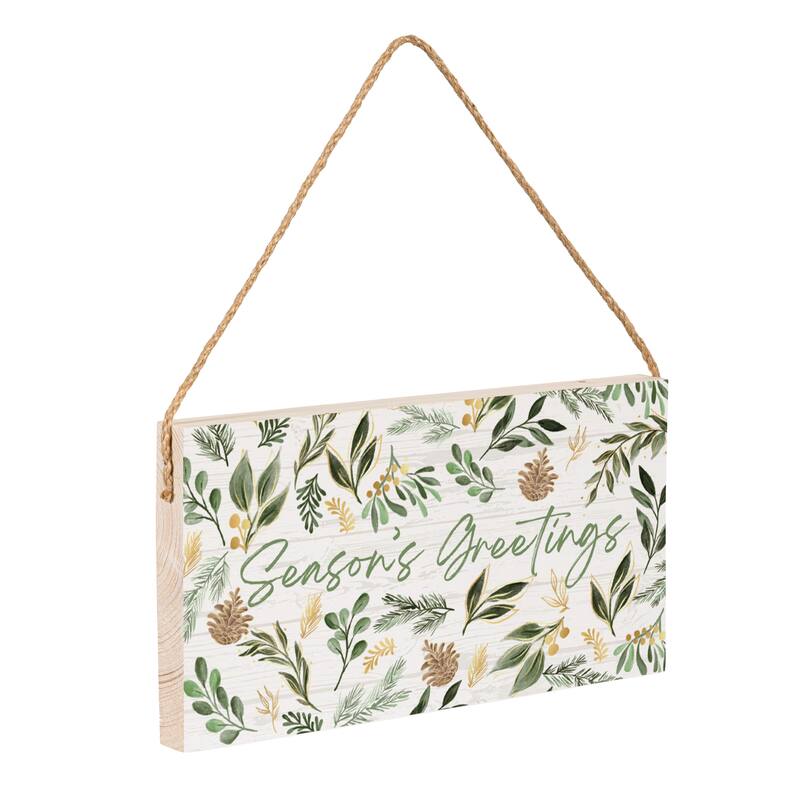 Season's Greetings Shades of Green Hanging Wall Sign - 11"x6"