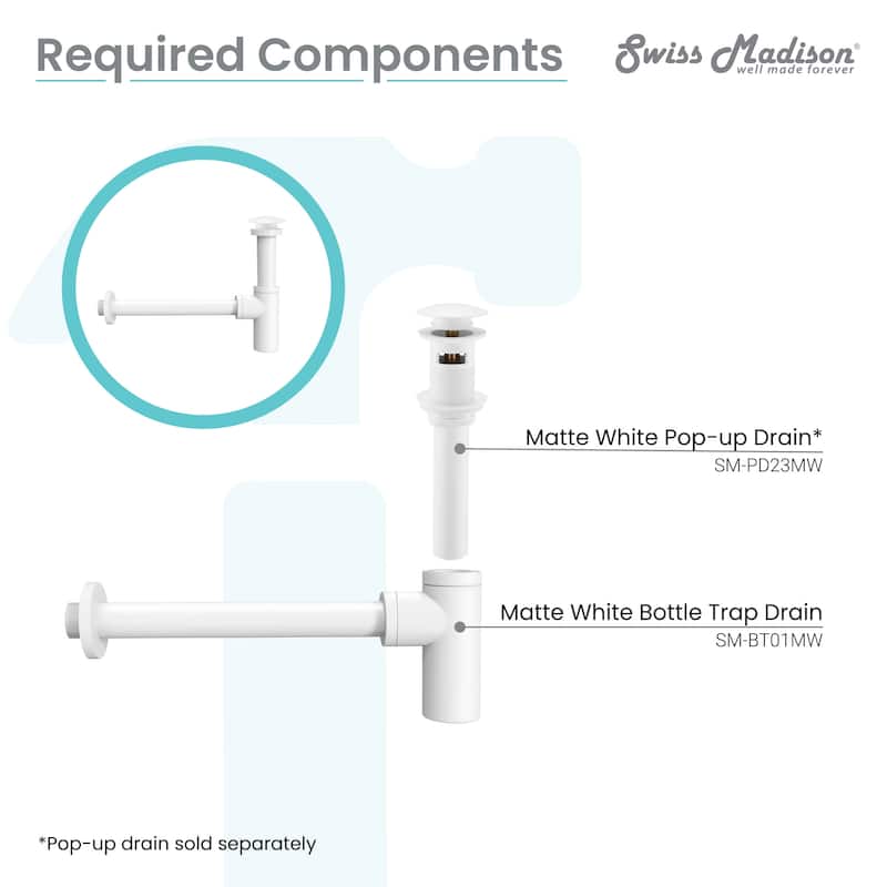 Bottle Trap Drain, Matte White - 5.25" x 13" 5.25"