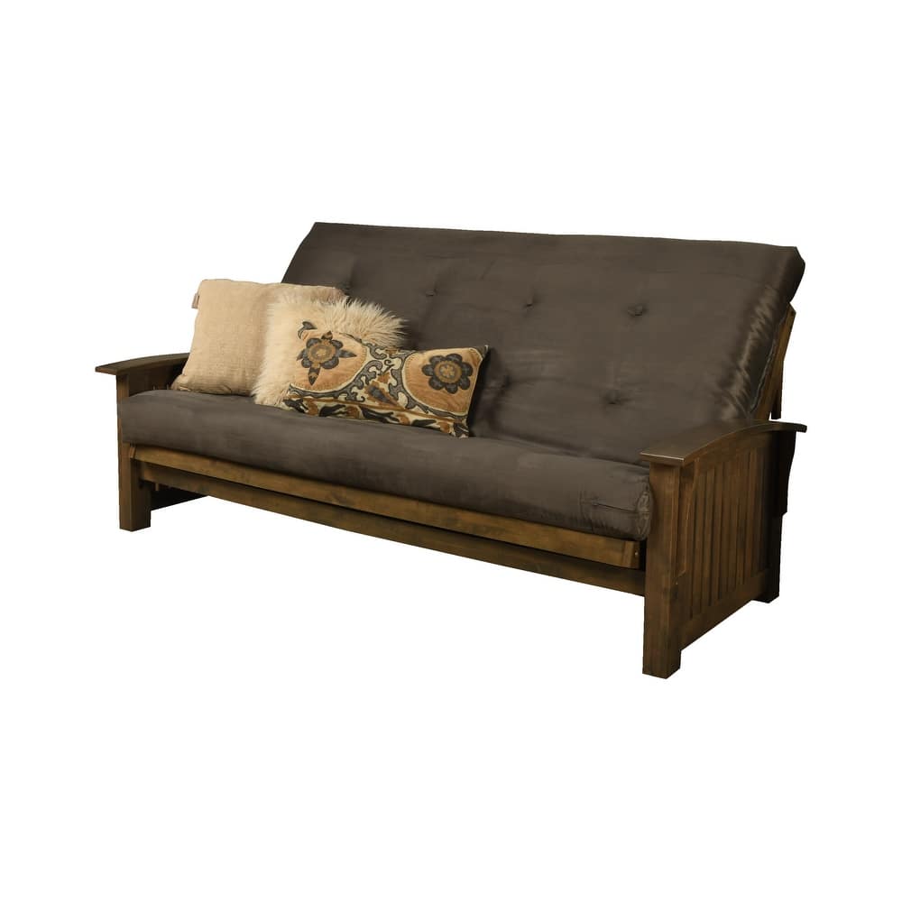 Somette Washington Queen-size Futon Set in Rustic Walnut Finish with Suede Mattress