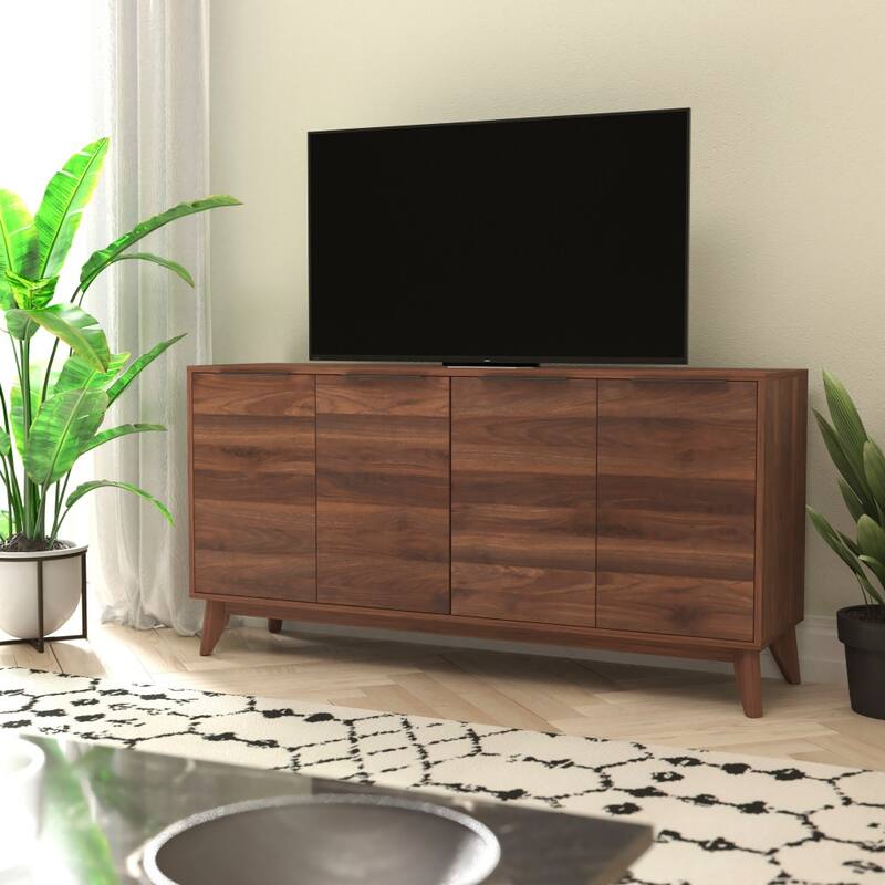 60" Buffet Cabinet with 4 Soft Close Doors and Adjustable Shelves - 15.75"D x 59.25"W x 29.75"H - Dark Walnut