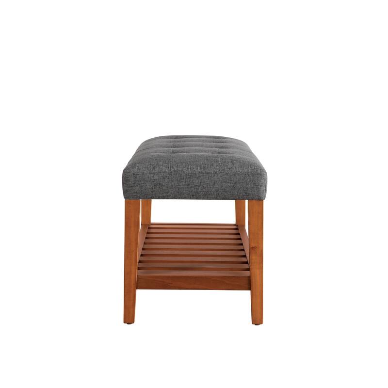 Charla Light Gray Fabric & Oak Finish Bench - Grey