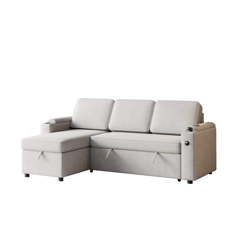 85.8" Sleeper Sofa with Pull Out Bed with Charging Port