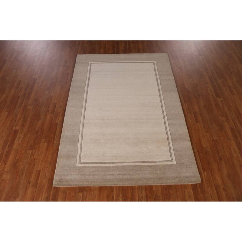 Solid Beige Gabbeh Indian Area Rug Handmade Wool Carpet - 5'3" x 7'7"