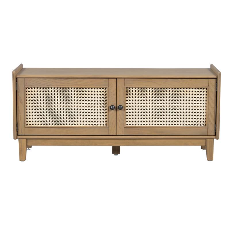 Boho Rattan Shoe Storage with Washable Cushion & Adjustable Shelves by Harper&Bright Designs