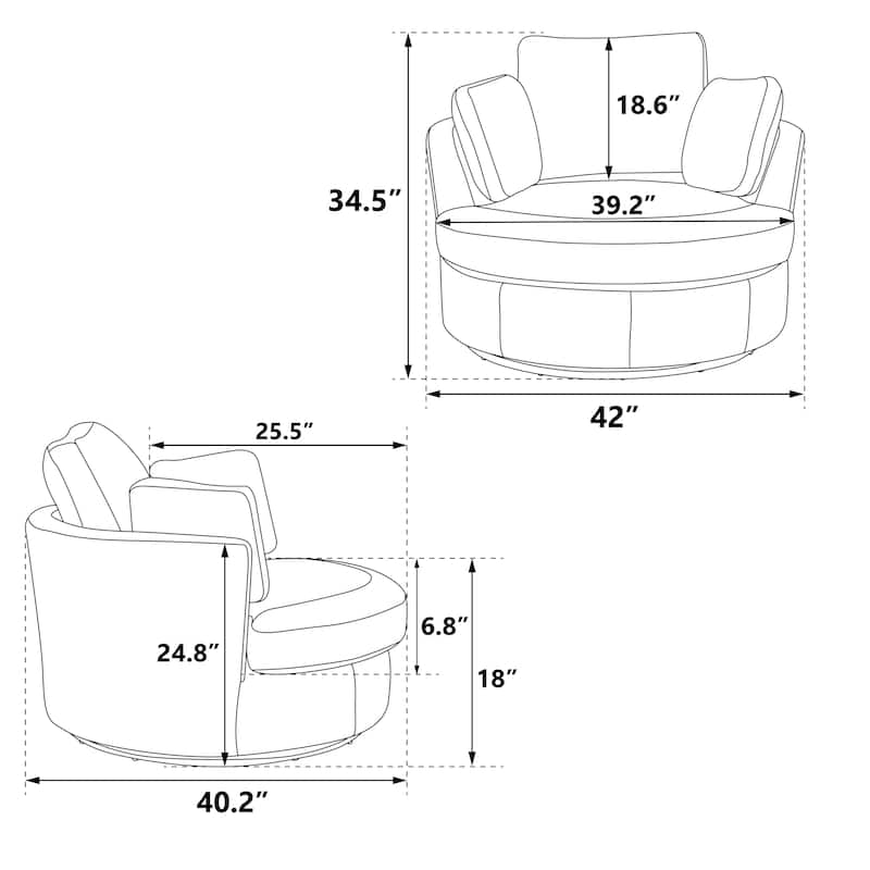 Swivel Accent Barrel Chair and Half Swivel Sofa With 3 Pillows 360 Degree Swivel Round Sofa