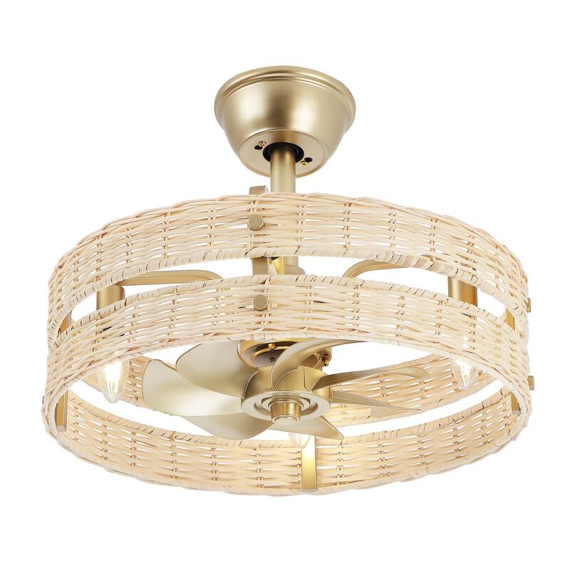 18.5" Boho Rattan Caged Ceiling Fan with Light Kit and Remote Control