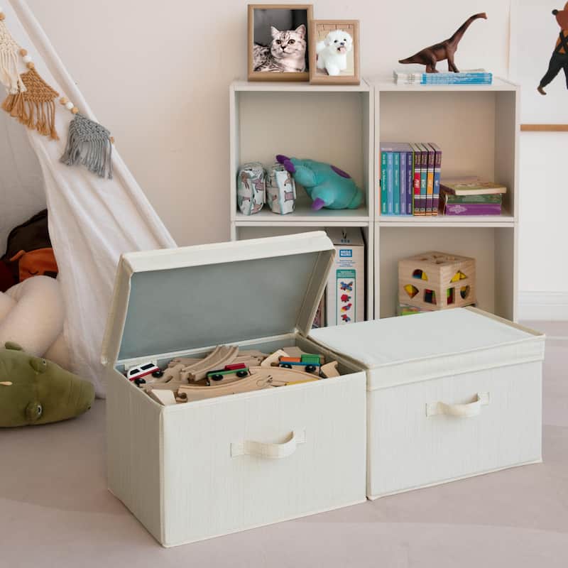 2-Pack Closet Storage Bin with Lid and Handle, Large Fabric Storage Box for Clothes, Towels, Toys, Shoes