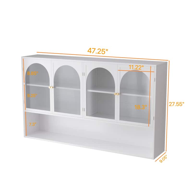 Wall mounted four door glass storage cabinet for bathroom
