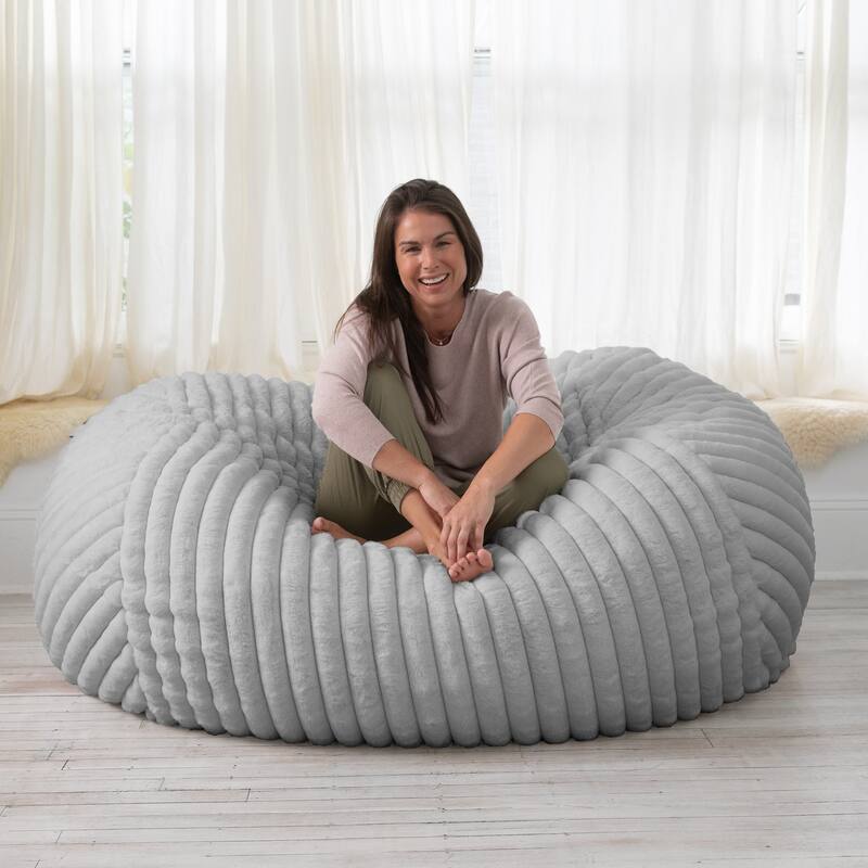 Jaxx 6 Foot Bean Bag, Loveseat, Sofa & Lounger - Mondo Fur - Grey