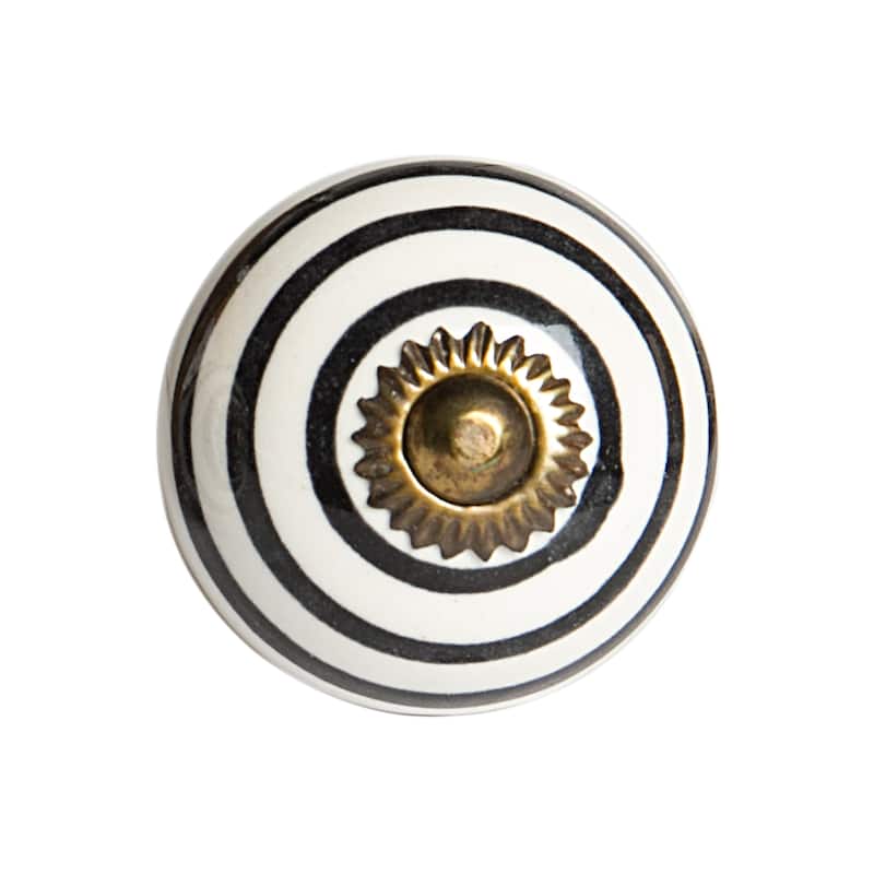 HomeRoots 1.5" X 1.5" X 1.5" Ceramic Metal Multicolor 12 Pack Knob - 1.50 in. x 1.50 in. x 1.50 in. - White/Black - 1.50 in. x 1.50 in.  x 1.50 in.
