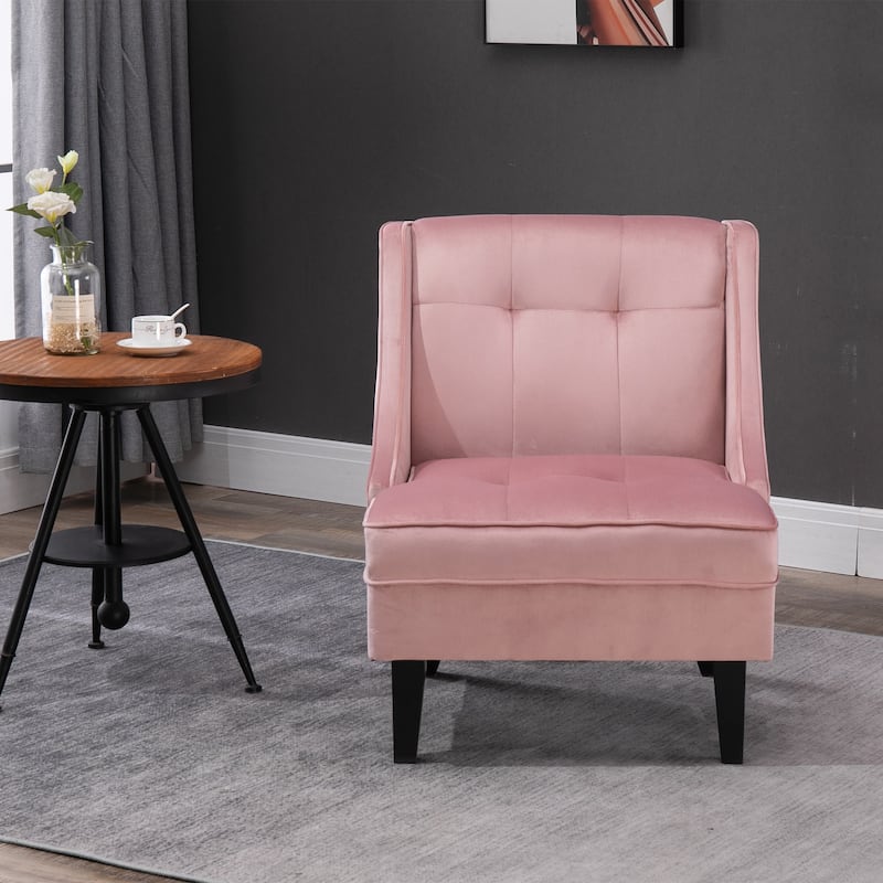 HOMCOM Tufted Single Sofa Chair with Rubber Wood Legs, Thick Padding Mid-Back, and Wings for Living Room