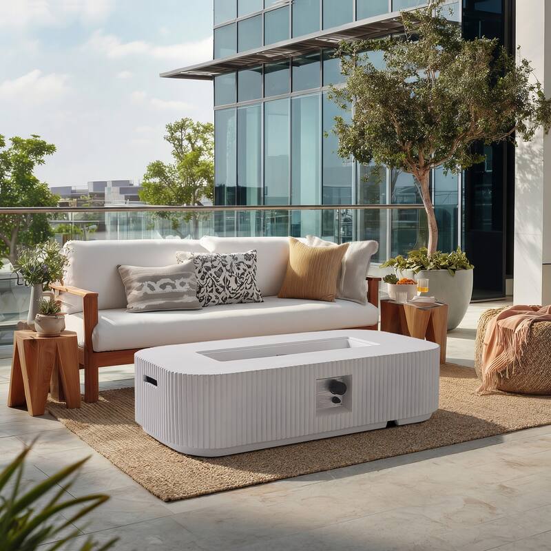 Christopher Knight Home - Lecce Outdoor 48.2" Rectangular MgO Fire Pit Table with 50,000 BTU Burner